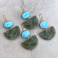 Golden Hills Turquoise and Actinolite in Quartz Earrings